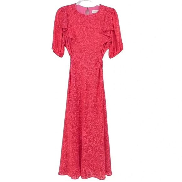 Ted Baker London Geometric Floral Print Puff Sleeves Midi Dress Size 8 US - Picture 2 of 11